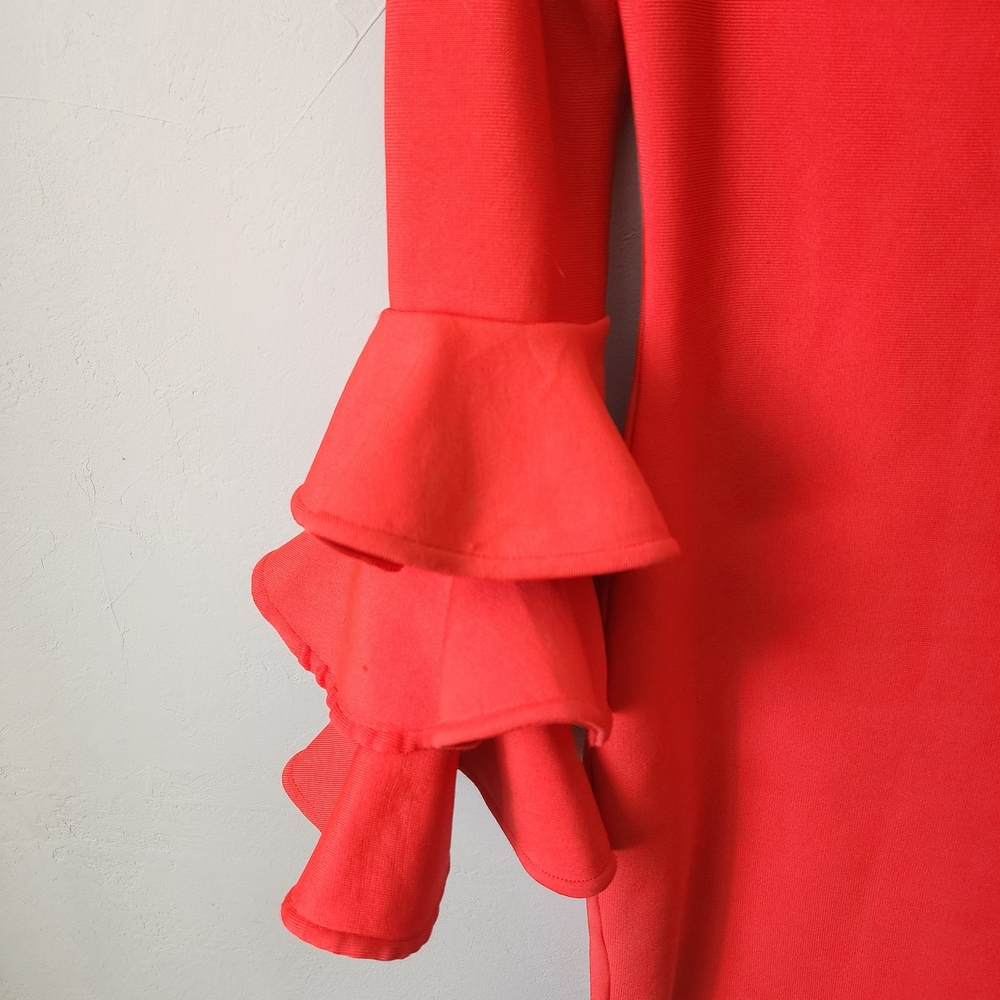 Elegant Red Ruffle Sleeve Dress - Picture 3 of 6